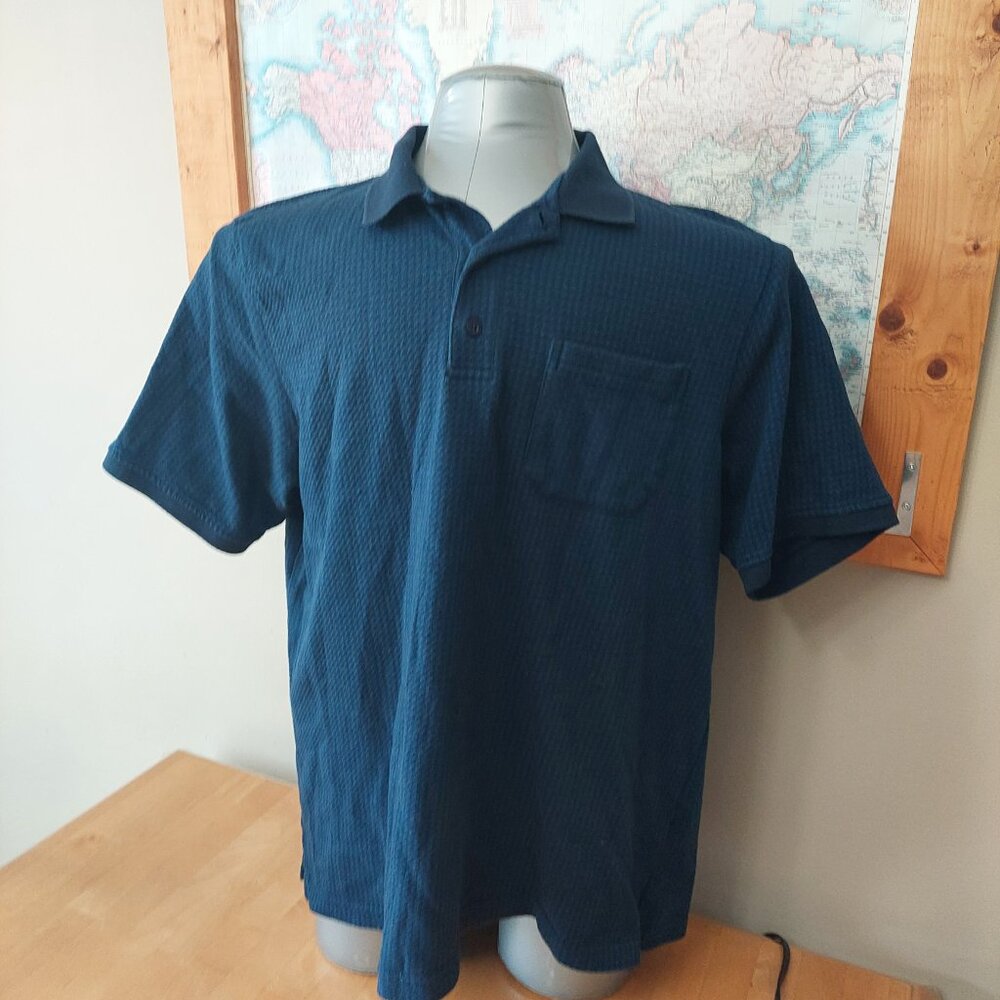 Denver Hayes Classic Fit Navy Patterned Polo Golf Shirt Men's Size Large